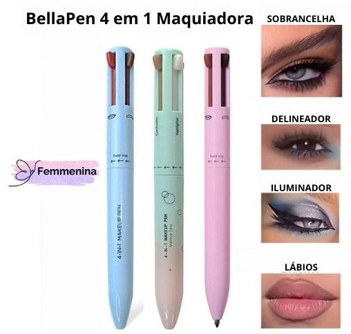 Caneta Maquiadora BellaPen 4 em 1 (delineador, lápis para sombrancelha, iluminador e delineador labial)