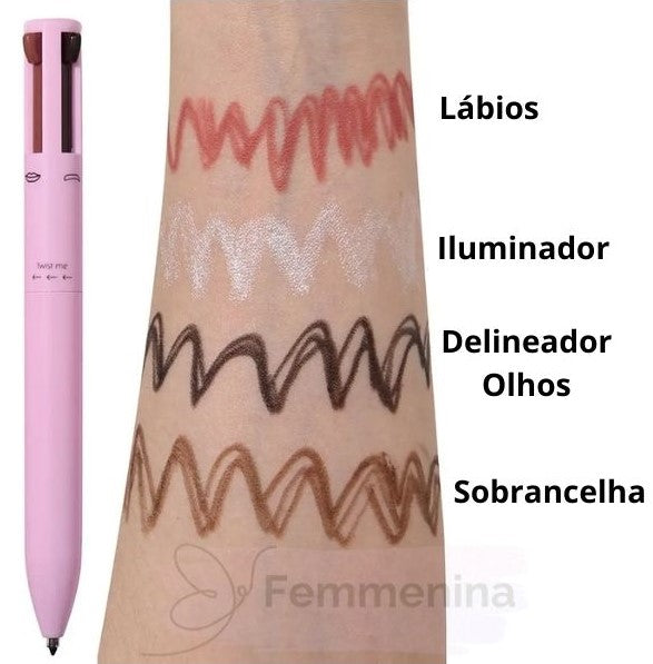 Caneta Maquiadora BellaPen 4 em 1 (delineador, lápis para sombrancelha, iluminador e delineador labial)